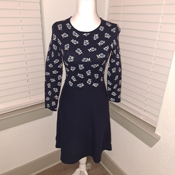 Draper James Navy Floral Long Sleeve Dress - Picture 1 of 7